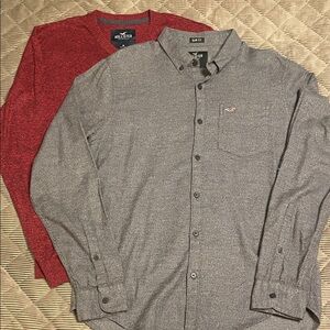 Hollister Red Sweater and Gray Button Down Shirt Men Sz M